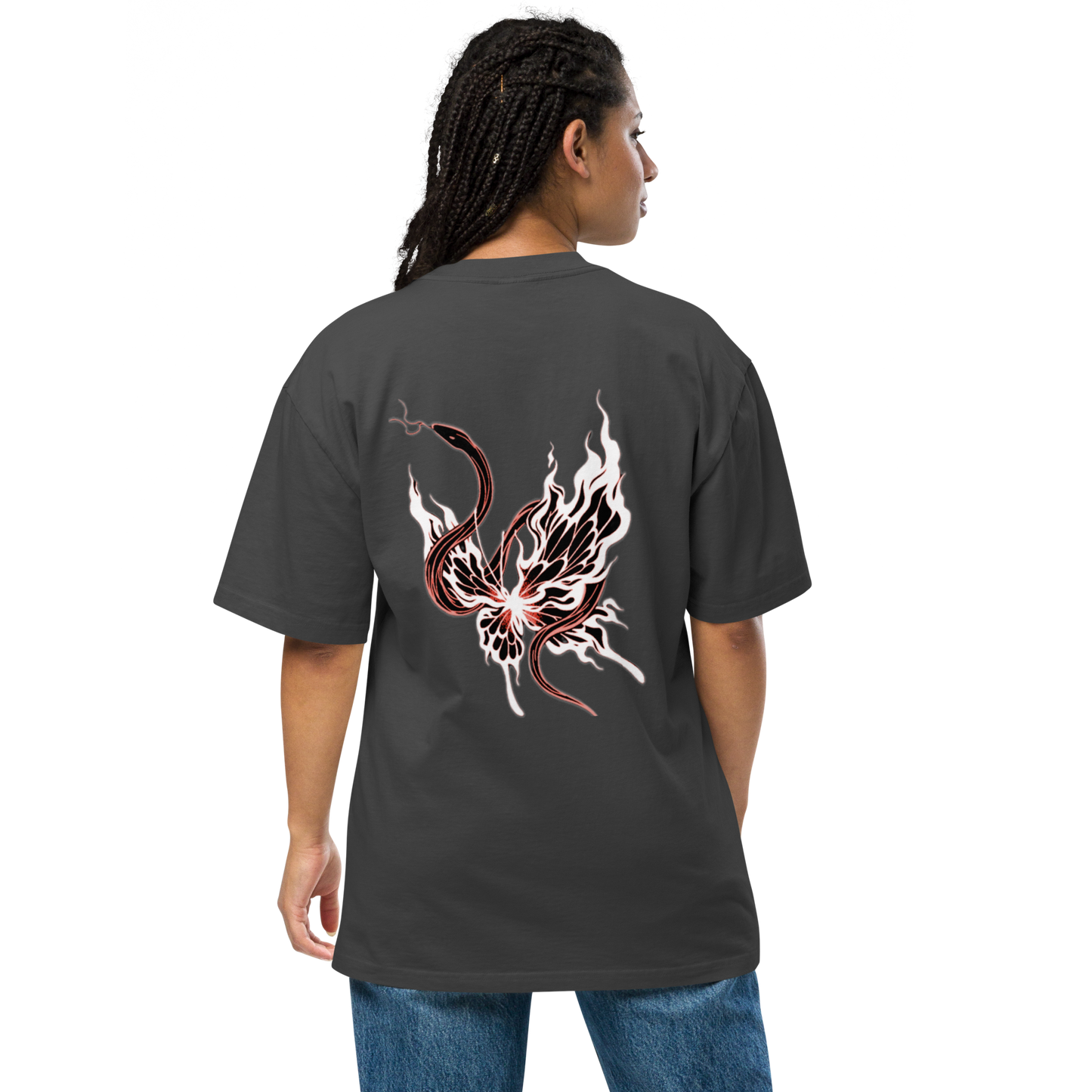 Oversized T-Shirt verwaschen Butterfly/Snake Design